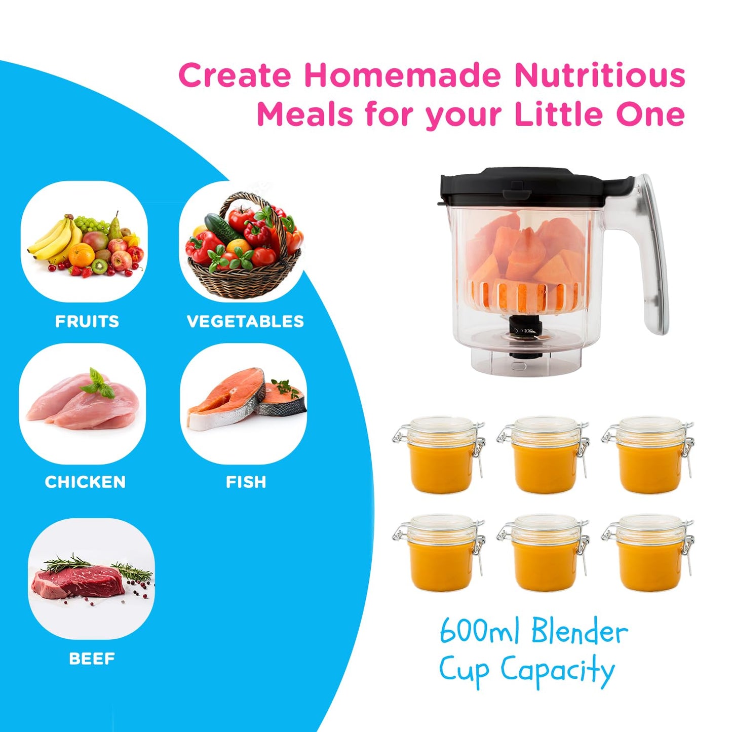 EVLA'S Baby Food Maker, Steamer, Blender, Baby Food Processor for Healthy Homemade Baby Food in Minutes, Touch Screen with 6 Reusable Food Pouches, Baby Registry Essential, White