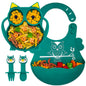 Silicone Suction Plates for Baby Toddler with Spoon Fork set Divided Dinosaurs Plates Self Feeding Training Baby Dinner Plate-Green Dinosaurs Plate Set