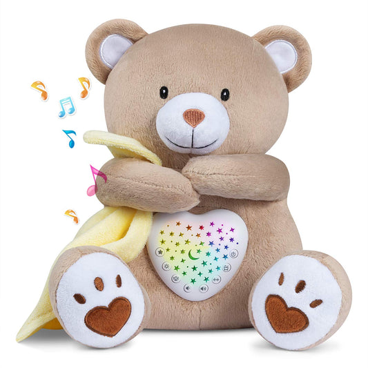BEREST Baby Sleep Soother Bedtime Bunny with Starry Projector Night Light, Plush Stuffed Animal for Newborn Infants, Lullaby Music, White Noise, Mother's Heartbeat for Boys & Girls Shower Gifts