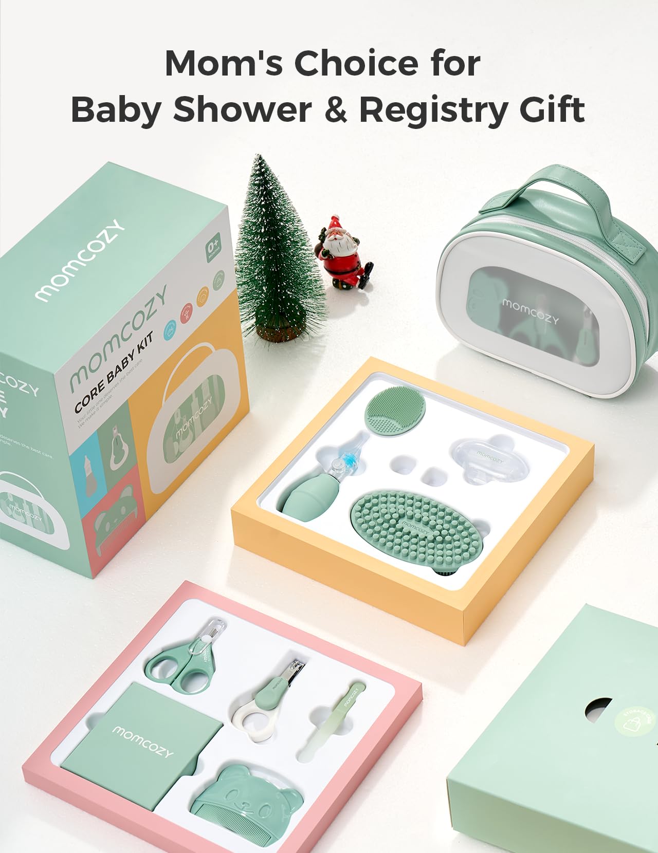 Momcozy Elite Baby Kit, Superior Baby Shower&Registry Essential Kit for Grooming & Health & Cleansing Care, Electric Nail File&Nasal Aspirator, Tummy Wrap, Thermometer, Bath Brush,Teether, Storage Bag