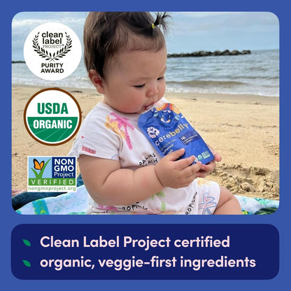 Cerebelly Organic Baby Food Pouches Variety Pack – Organic Veggie Purees for Toddlers | No Added Sugar, Fiber, Non-GMO | Blended Toddler Pouches | 4 Ounce BPA-Free Pouch | 4 Flavors | 8 Count