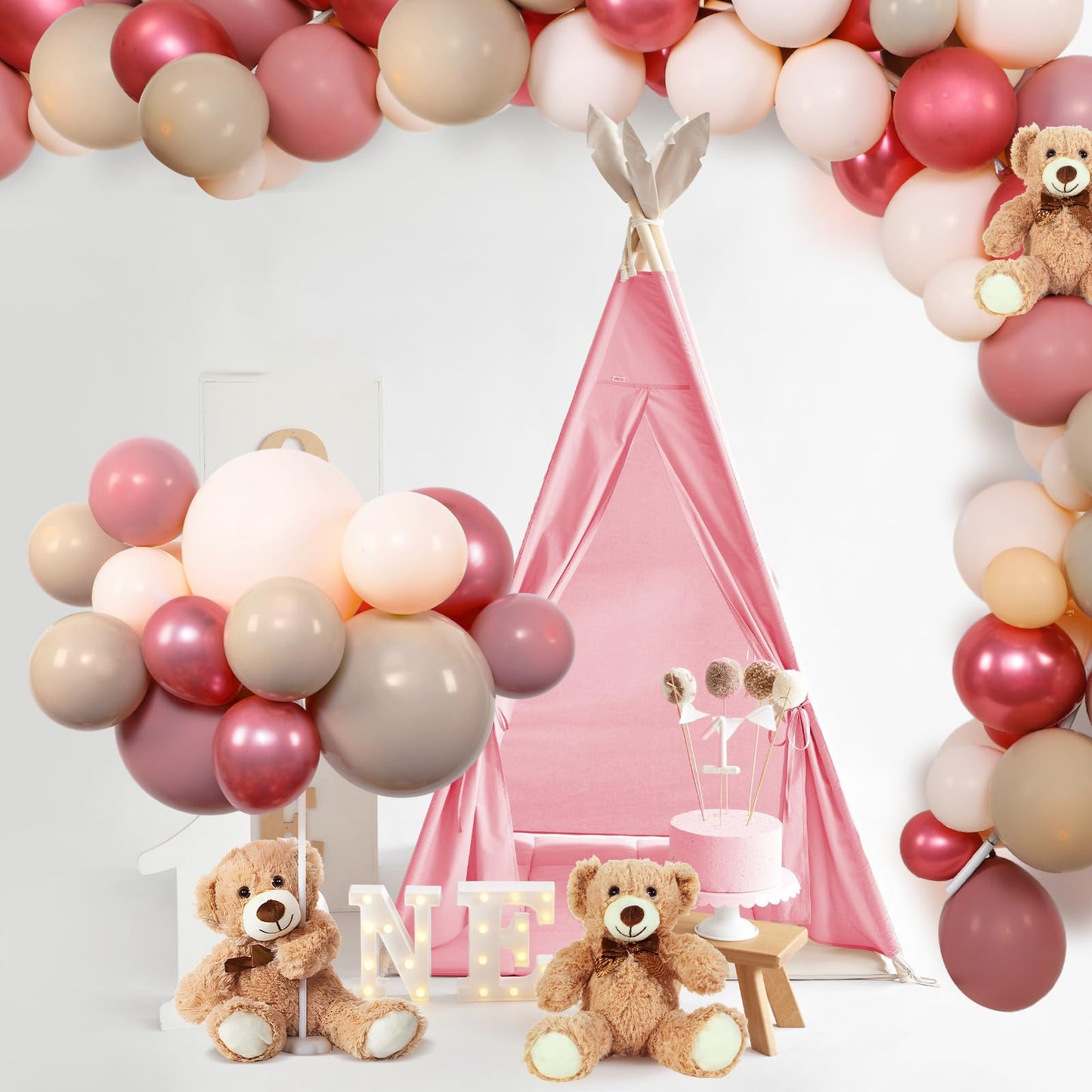 Meooeck 185 Pcs Bear Baby Shower Party Decorations Table Centerpieces 5 Pcs 13. 5'' Gender Reveal Bears 180 Balloons Kit Baby Shower Table Decor for Birthday Wedding(Green, Brown, Nude, White)