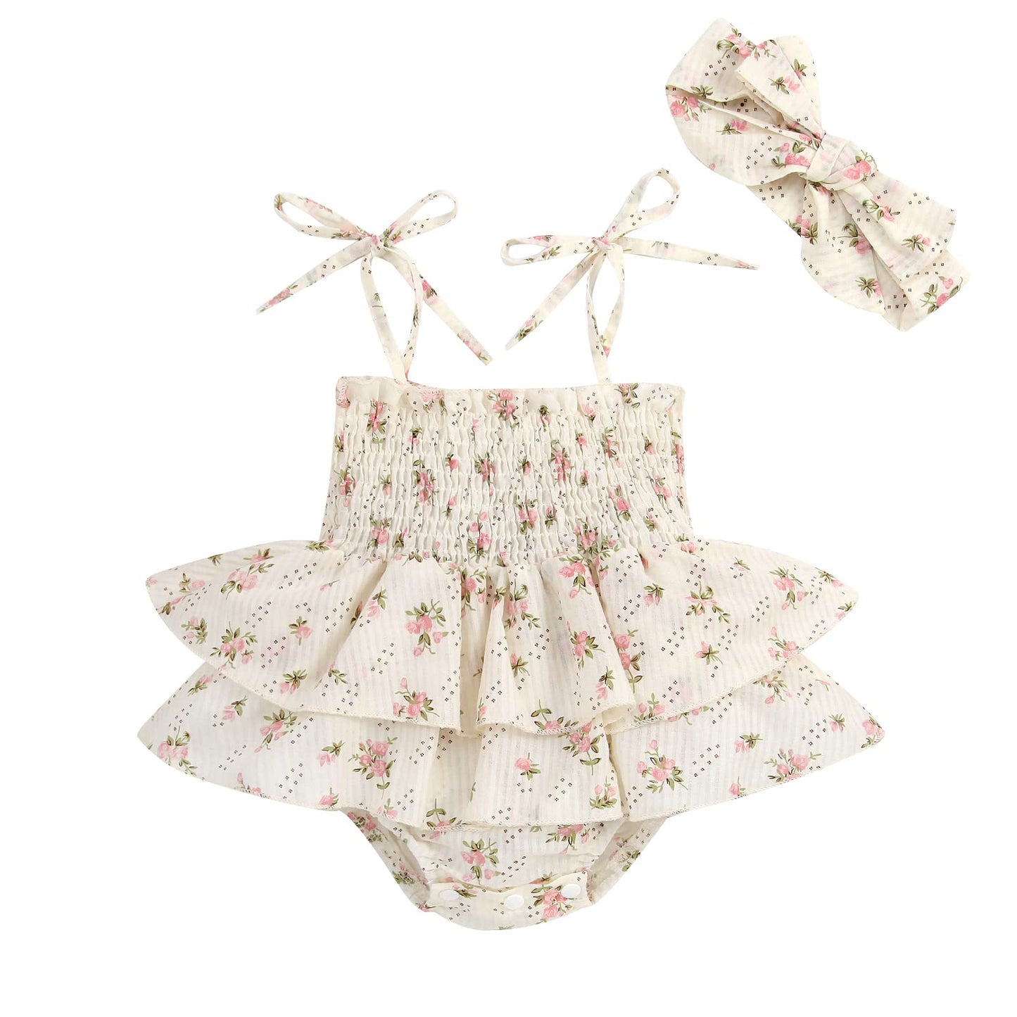 MERSARIPHY Newborn Baby Girl Summer Outfit Sleeveless Ruffle Smocked Halter Tulle Romper Dress One-piece Jumpsuit Clothes