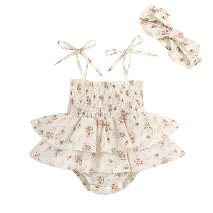 MERSARIPHY Newborn Baby Girl Summer Outfit Sleeveless Ruffle Smocked Halter Tulle Romper Dress One-piece Jumpsuit Clothes