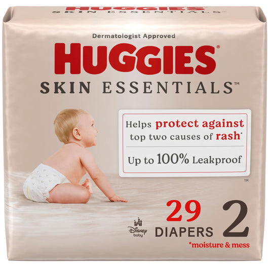 Huggies Size 2 Diapers, Skin Essentials Baby Diapers, Size 2 (12-18 lbs), 74 Count, Packaging May Vary