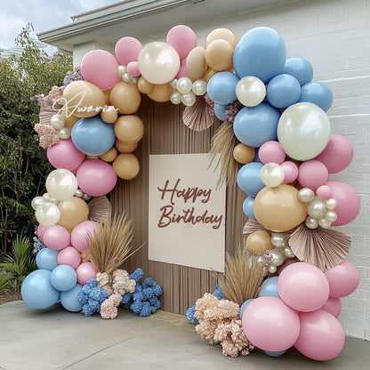 Blue Green Brown Balloon Garland Double Stuffed Dusty Blue Sage Green Balloons Olive White Sand Latex Balloon Arch Kit for Bear Baby Shower Birthday Woodland Wild One Party Decorations