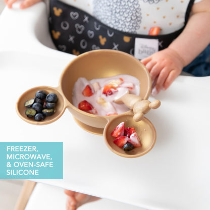 Bumkins Baby Bowls, Disney Minnie Mouse Silicone Baby Feeding Set, Suction Bowls for Baby and Toddler with Spoon, First Feeding Set, Platinum Silicone Bowl for Babies 4 Months