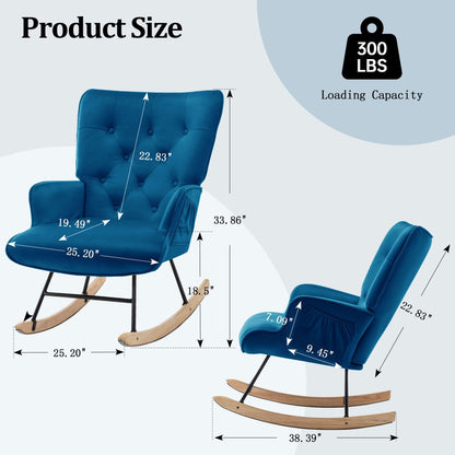 Rocking Chair for Nursery, Comfy Velvet Fabric Glider Rocker, Reading Chair with Support Seating and Side Pockets, Rocking Recliner Chair for Living Room, Bedroom, Balcony, Creamy Beige