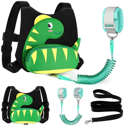 Accmor Toddler Harness with Leash, Cute Dinosaur Kids Harness + Anti Lost Wrist Link, Mini Child Harness Leash Wristband Strap Belt Protector for Baby Boys Girls to Outdoor Travel (Blue)