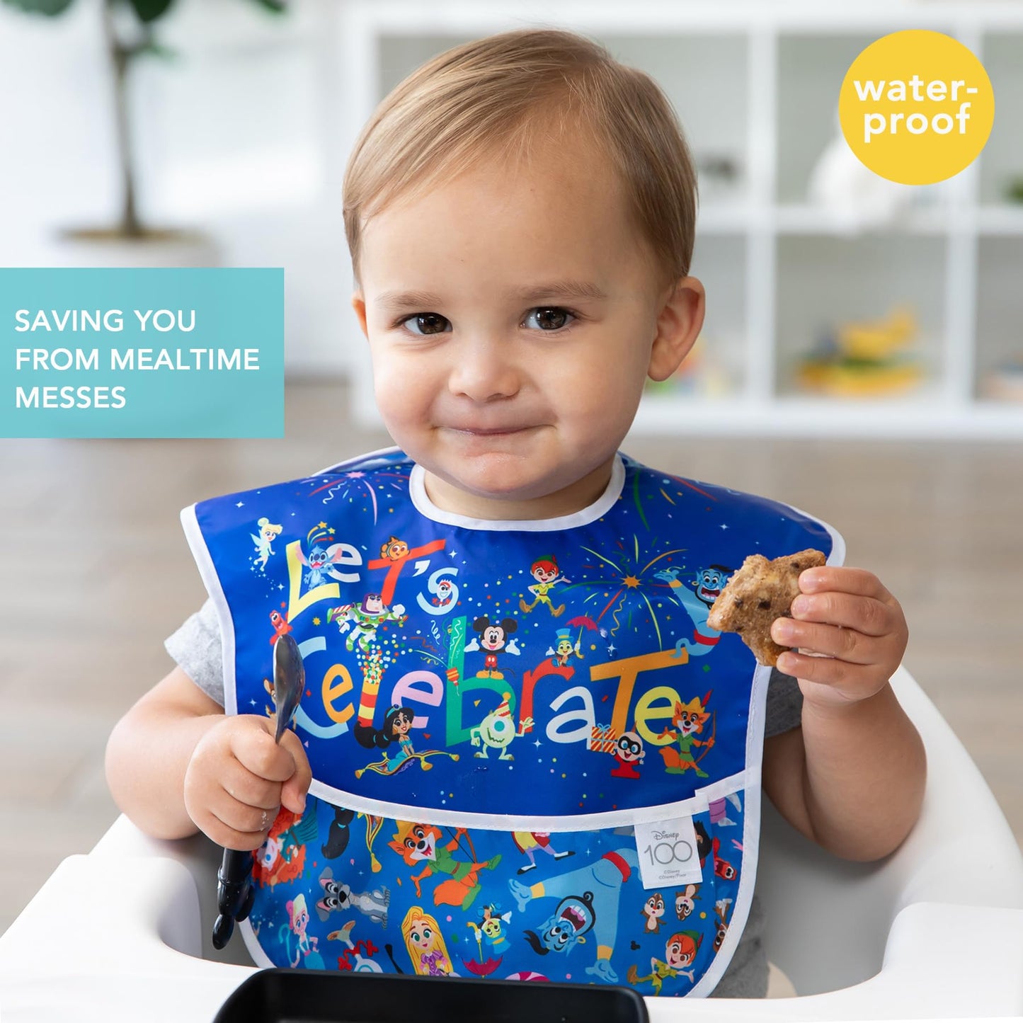 Bumkins Disney Bibs for Girl or Boy, SuperBib Baby and Toddler 6-24 Months, Essential Must Have for Eating, Feeding, Baby Led Weaning, Mess Saving Waterproof Soft Fabric, 3-pk Pooh Bear and Friends