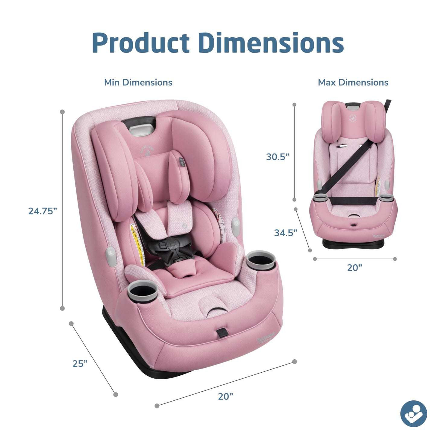 Maxi-Cosi Pria All-in-One Convertible Car Seat, Rear Facing Car Seat for Infants from 4-40 lbs, Forward Facing Car Seat up to 100 lbs in Booster Seat Mode, Rose Pink Sweater