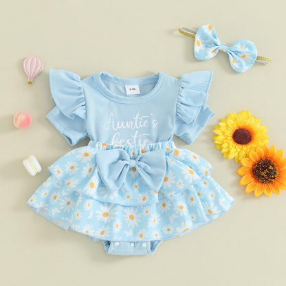 Baby Girls Daisy Romper Bowknot Bodysuit+Headband Short Sleeve Playsuits Floral Jumpsuit Infant Summer Clothes