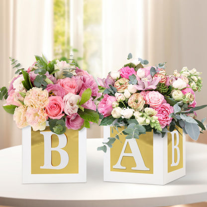 4 Pcs Baby Shower Flower Boxes Centerpieces Decoration Rose Gold Baby Block Floral Holder Centerpiece Baby In Bloom Gender Reveal Birthday Party Decors Table Display Its A Girl Its A Boy
