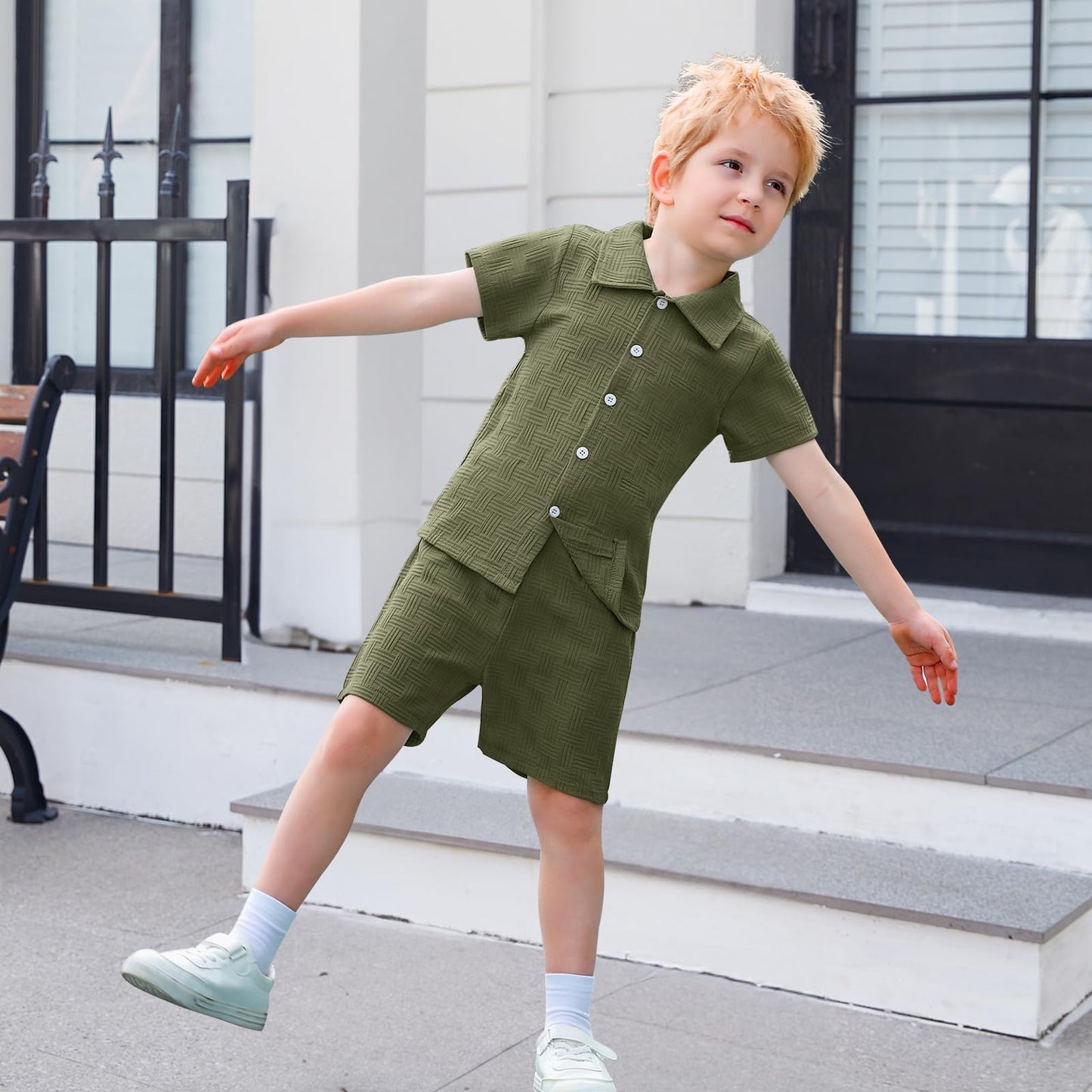 U·nikaka Baby Boys 2 Piece Summer Outfits Casual Toddler Short Sets Little Boys Button Down Shirts Tops and Shorts 2-6Y