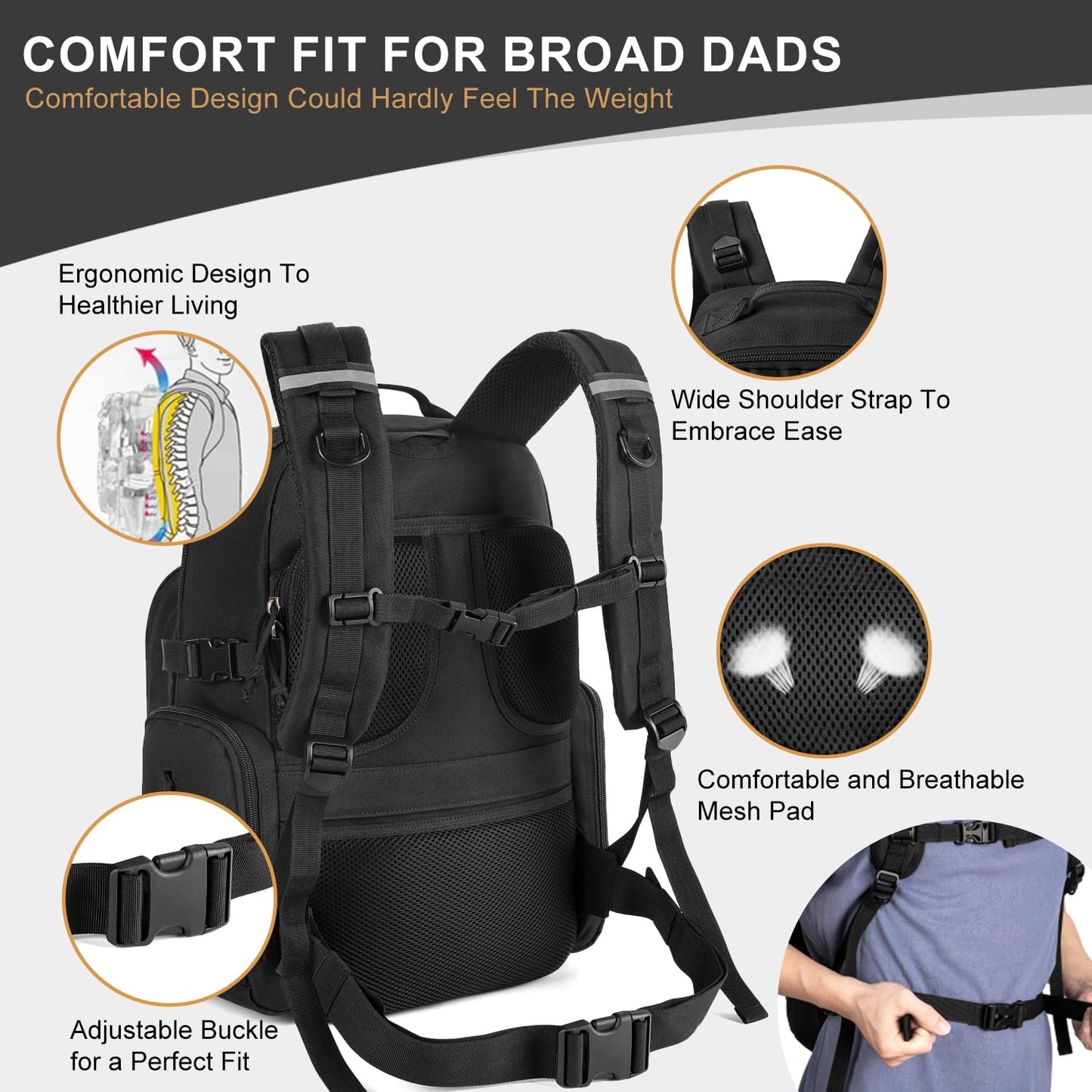 MIRACOL Military Diaper Bag for Dad - Large Diaper Backpack with 12+ Compartments - Insulated Bottle Pockets Quick-Access Wipe Dispenser for Travel Hiking Camping Tan