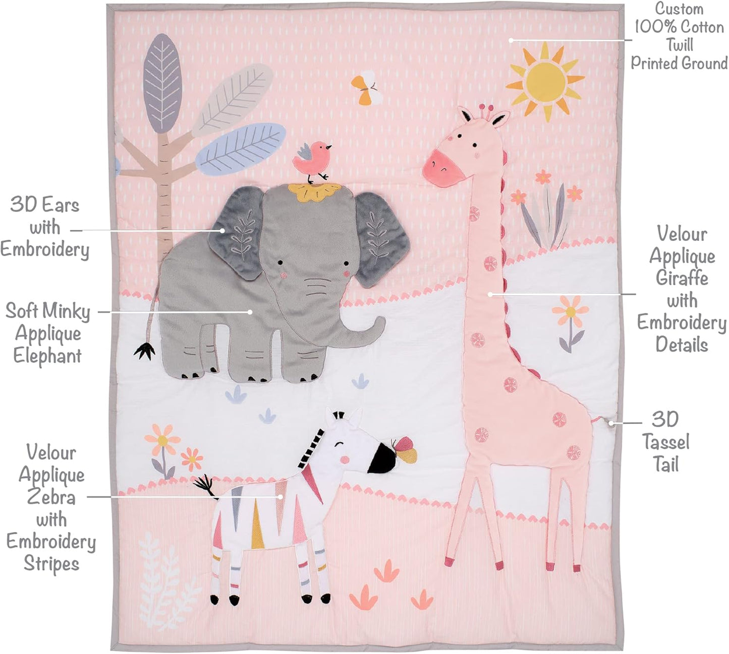 Lambs & Ivy Jazzy Jungle 3-Piece Safari Animals Pink Baby Crib Bedding Set