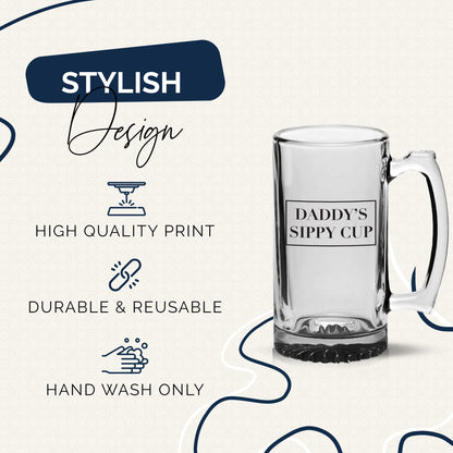 Your Dream Party Shop Daddy's Sippy Cup Beer Glass - 16oz Funny Beer Mug for New Dads - Gifts for Dad