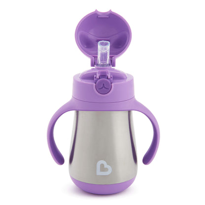 Munchkin Cool Cat Sippy Cup for Toddlers, Stainless Steel Straw Cup, 8 Ounce, Pink
