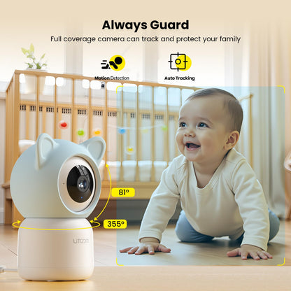 litokam 4MP Baby Monitor with 2 Cameras and Audio, 5-inch 1080P Split-Screen, No WiFi & 5G/2.4G WiFi, Remote Pan-Tilt-Zoom, Night Vision, VOX, Temperature Sensor, 2-Way Talk, 7 Lullabies, 1000ft Range