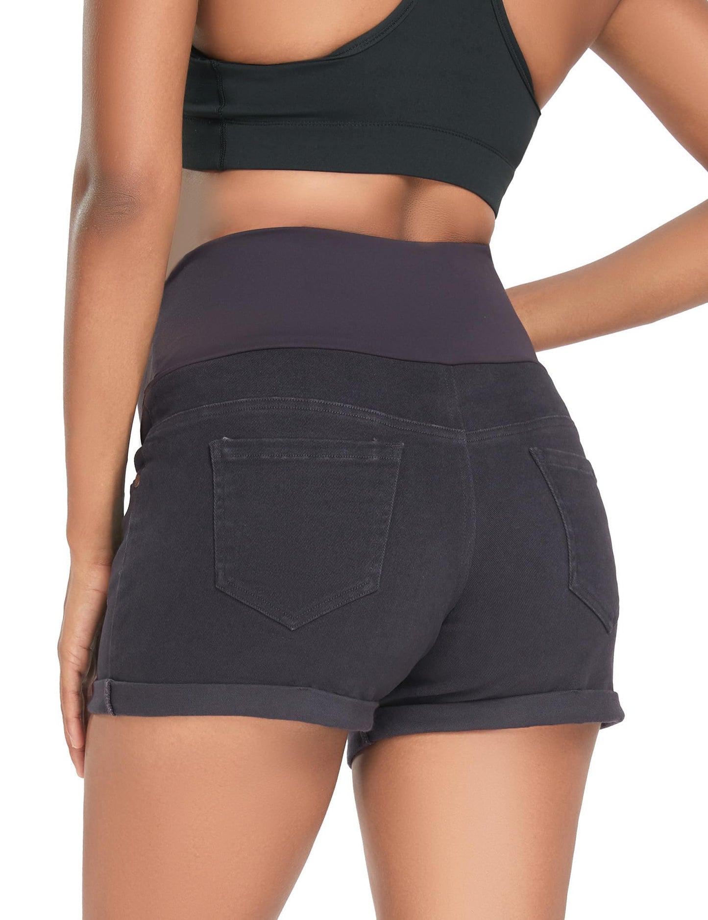 HOFISH Women's Maternity Jeans Shorts Over The Belly Stretchy Comfy Denim Shorts Pants Casual Workout Pregnancy Shorts