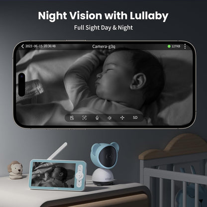 ieGeek 5'' Video Baby Monitor with 1080P HD Camera, WiFi Smartphone App Control, Night Vision, Sound & Motion Detection, 2-Way Talk, 360° PTZ, LCD Monitor Included, 24/7 Recording with Local Storage