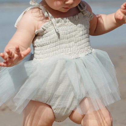 MERSARIPHY Newborn Baby Girl Summer Outfit Sleeveless Ruffle Smocked Halter Tulle Romper Dress One-piece Jumpsuit Clothes