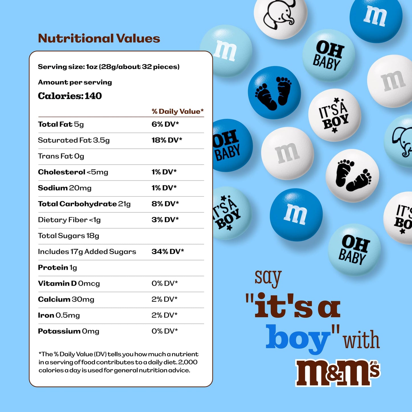 M&M'S World It's A Boy Milk Chocolate Candy 2lb Bag with White and Blue M&M'S for Baby Boy Showers Gender Reveal Parties and Baby Celebration Favors