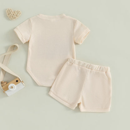 MERSARIPHY Newborn Baby Boy Summer Clothes Mama's Boy Little Dude Short Sleeve Romper Shorts Set Infant Waffle Knit Outfit