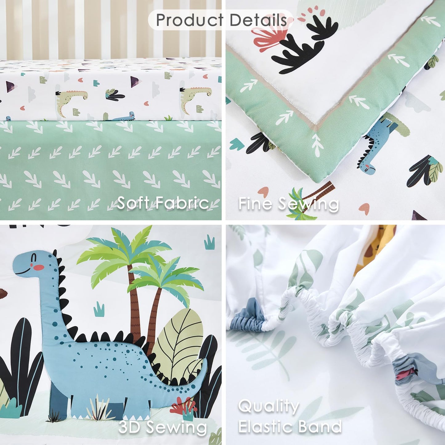 3-Piece Crib Sets for Boys - Ultra Soft Baby Boy Crib Bedding Set Includes Crib Comforter, Sheet & Skirt (Dinosaur)