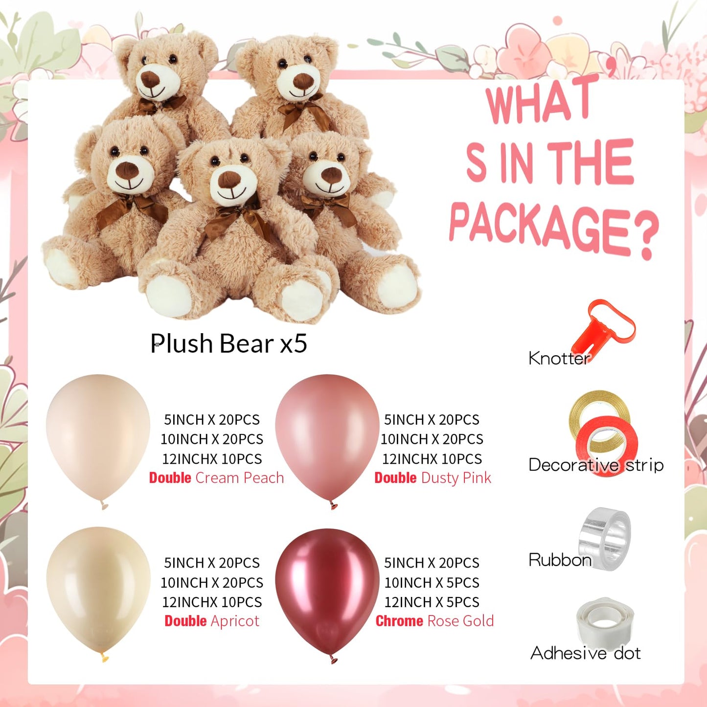Meooeck 185 Pcs Bear Baby Shower Party Decorations Table Centerpieces 5 Pcs 13. 5'' Gender Reveal Bears 180 Balloons Kit Baby Shower Table Decor for Birthday Wedding(Green, Brown, Nude, White)