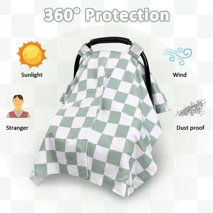 DILIMI Baby Car Seat Cover, Minky Warm Car Seat Covers for Babies, Peekaboo Opening Infant Car Seat Cover, Nursing Cover Carseat Canopy, Black Checkered
