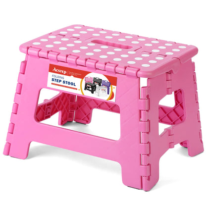 ACSTEP Folding Step Stool 9'' Tall Kids Step Stool Holds Up to 300 lb Plastic Foldable Step Stools for Kids Non-Slip Surface with Carry Handle Collapsible Stool for Home, Outdoor and Indoor(Black)