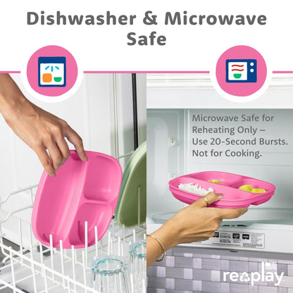 Re-Play Toddler Plates with Dividers - Deep-Walled 3 Compartments Divided Plates for Kids - Dishwasher & Microwave Safe - Made in USA - Set of 3-7.37" x 7.37" x 1.25" - Princess