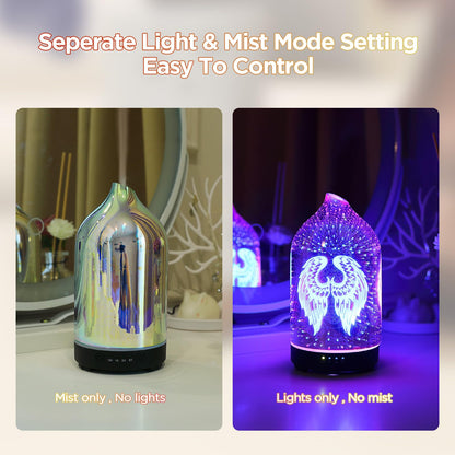 Essential Oil Diffuser Hand Blown Glass Aromatherapy Diffuser - Ultrasonic Cool Mist Scent Aroma Diffuser, Whisper Quiet with Auto Shut-Off, Timer Setting &7 Colors Night Light for Home