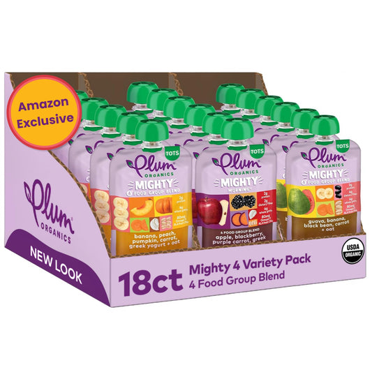 Plum Organics Stage 4 Variety Pack – Best-Selling Toddler Flavors – Organic Fruit & Veggie Toddler Food Pouches – 4 oz, 18 Pack (Amazon Exclusive)