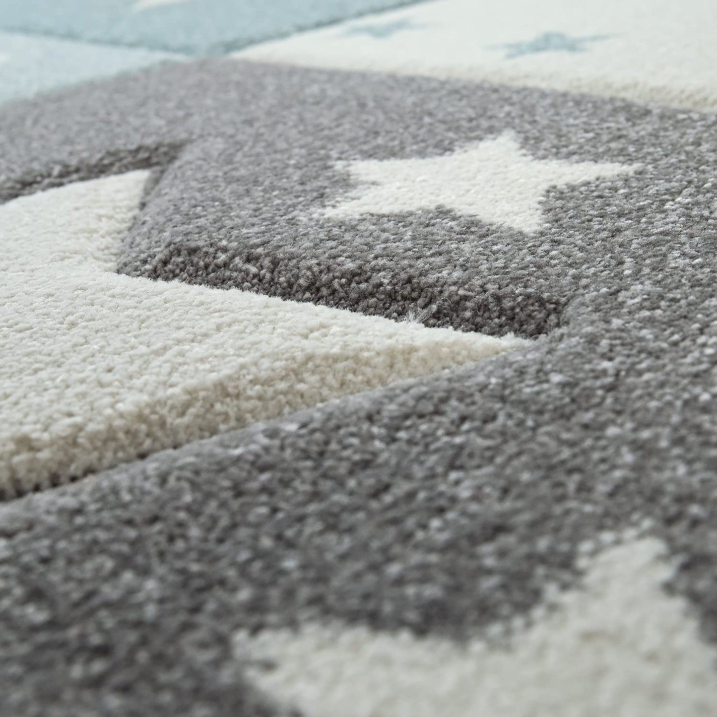Paco Home Kids Rug for Nursery Checkered with Dots & Stars in Blue White Grey, Size: 3'11" Round