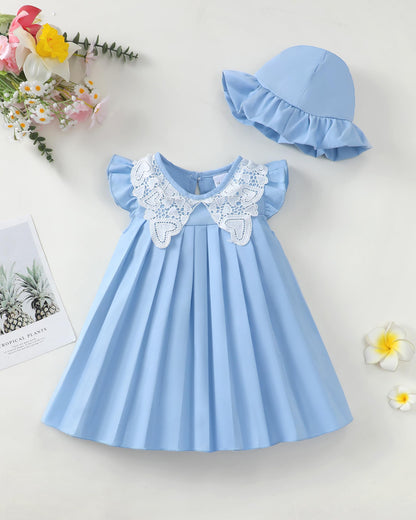 Renotemy Infant Baby Girl Dresses Toddler Girl Clothes Summer Cotton Linen Boho Smocked Sundress Gift for Girls with Hat