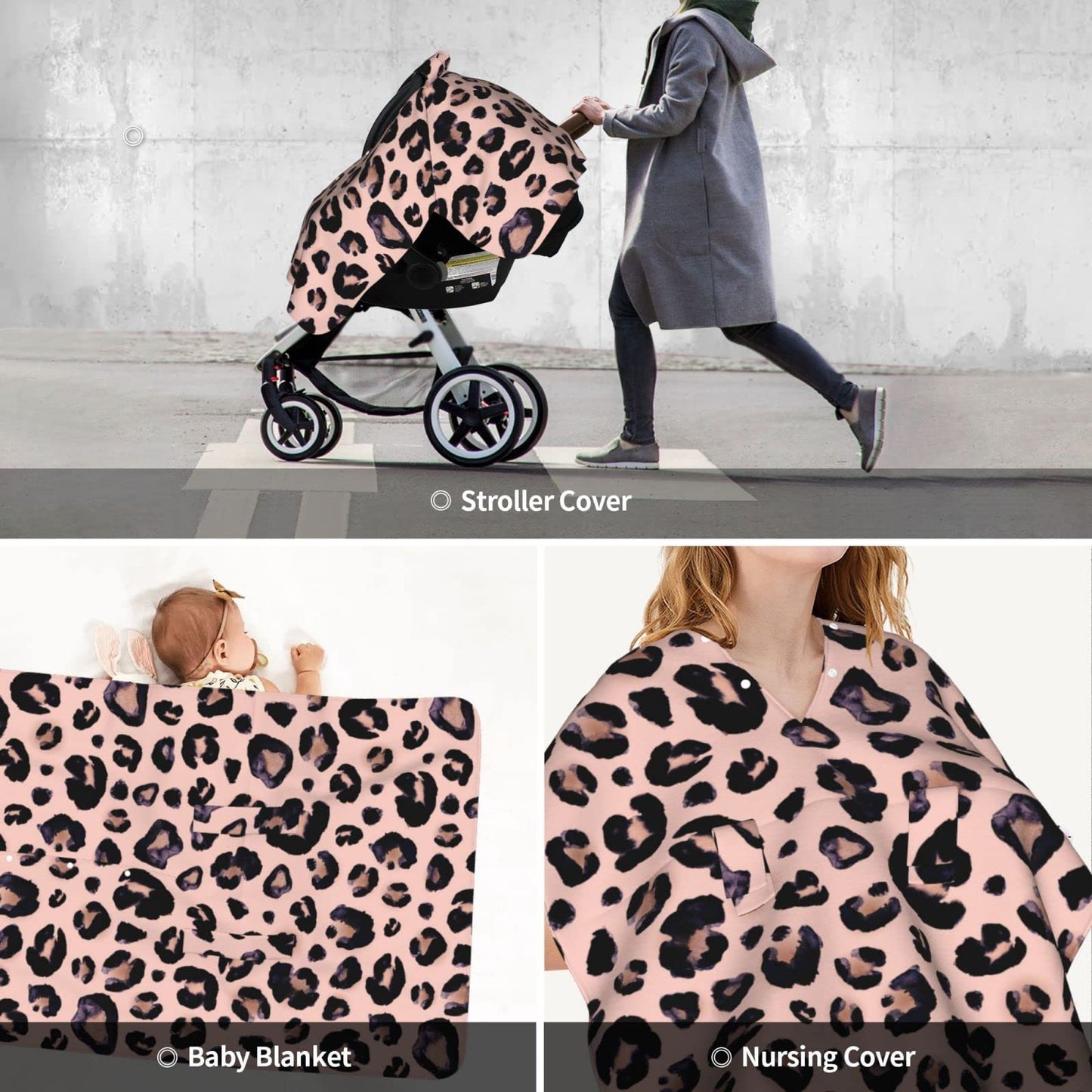 9CH Car Seat Covers for Babies, Peekaboo Opening Minky Car Seat Cover for Baby Mom Nursing Breastfeeding Covers, Winter Minky Baby Carrier Cover for Girls Boys (Black Star)
