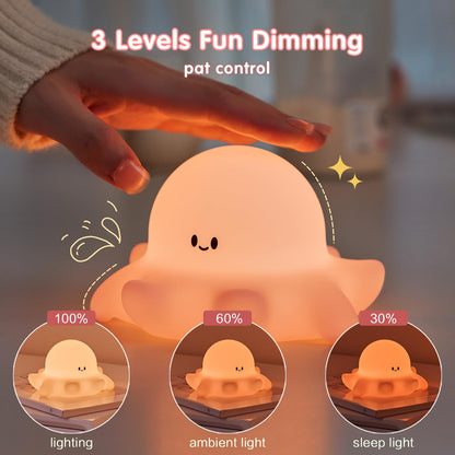 Sweet Heart Elephant Night Light, LED Squishy Novelty Animal Cute Lamp, Food Grade Silicone Nightlight, Dimmable Light Up Elephant Decor for Room College, Boys Girls White Elephant Gifts