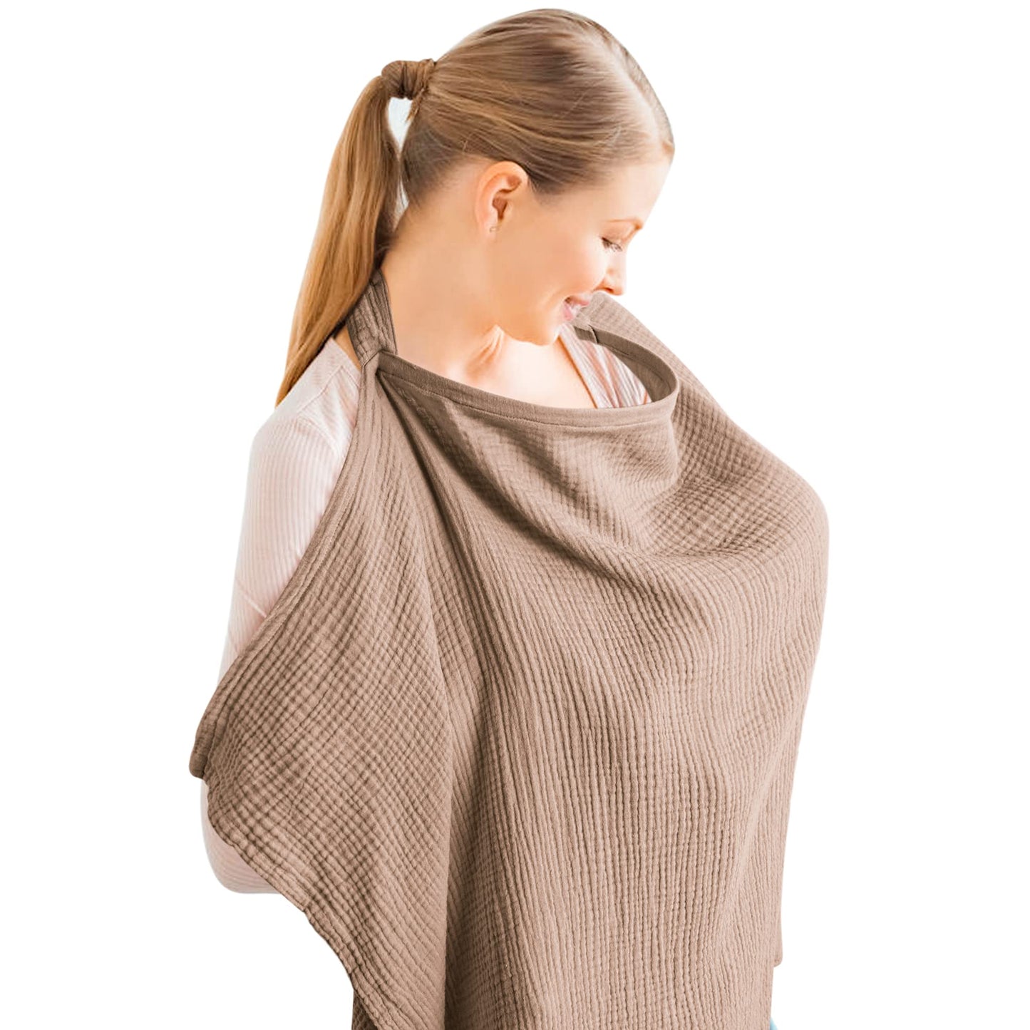 Konssy Muslin Nursing Cover for Baby Breastfeeding, Breathable 100% Cotton Breastfeeding Cover with Rigid Hoop for Mother Nursing Apron, Multi-use Carseat Canopy (Summer Wheat)