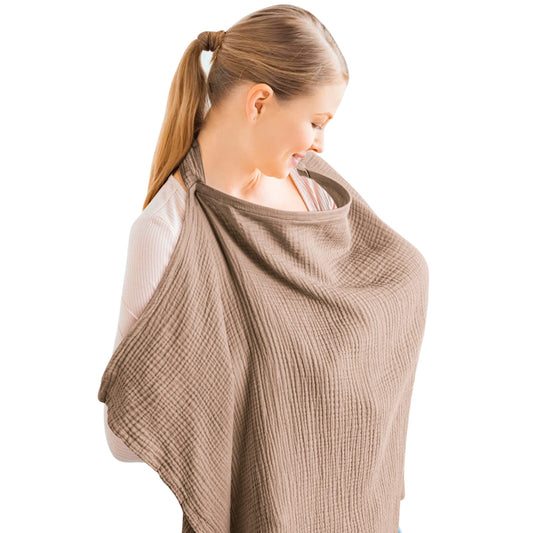 Konssy Muslin Nursing Cover for Baby Breastfeeding, Breathable 100% Cotton Breastfeeding Cover with Rigid Hoop for Mother Nursing Apron, Multi-use Carseat Canopy (Summer Wheat)
