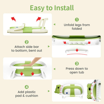 Collapsible Baby Bathtub for Newborn to Toddler (0-18 M) - Portable Baby Tub with Thermometer, Newborn Bathtub with Soft Towel and Floating Cushion (Brown)