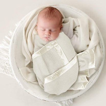 Swaddle Baby Blanket: Waffle Blanket with Satin Strim - Soft Breathable Toddler Blanket for Nursing Cover - Cotton Crib Blanket for Naptime（Cream）