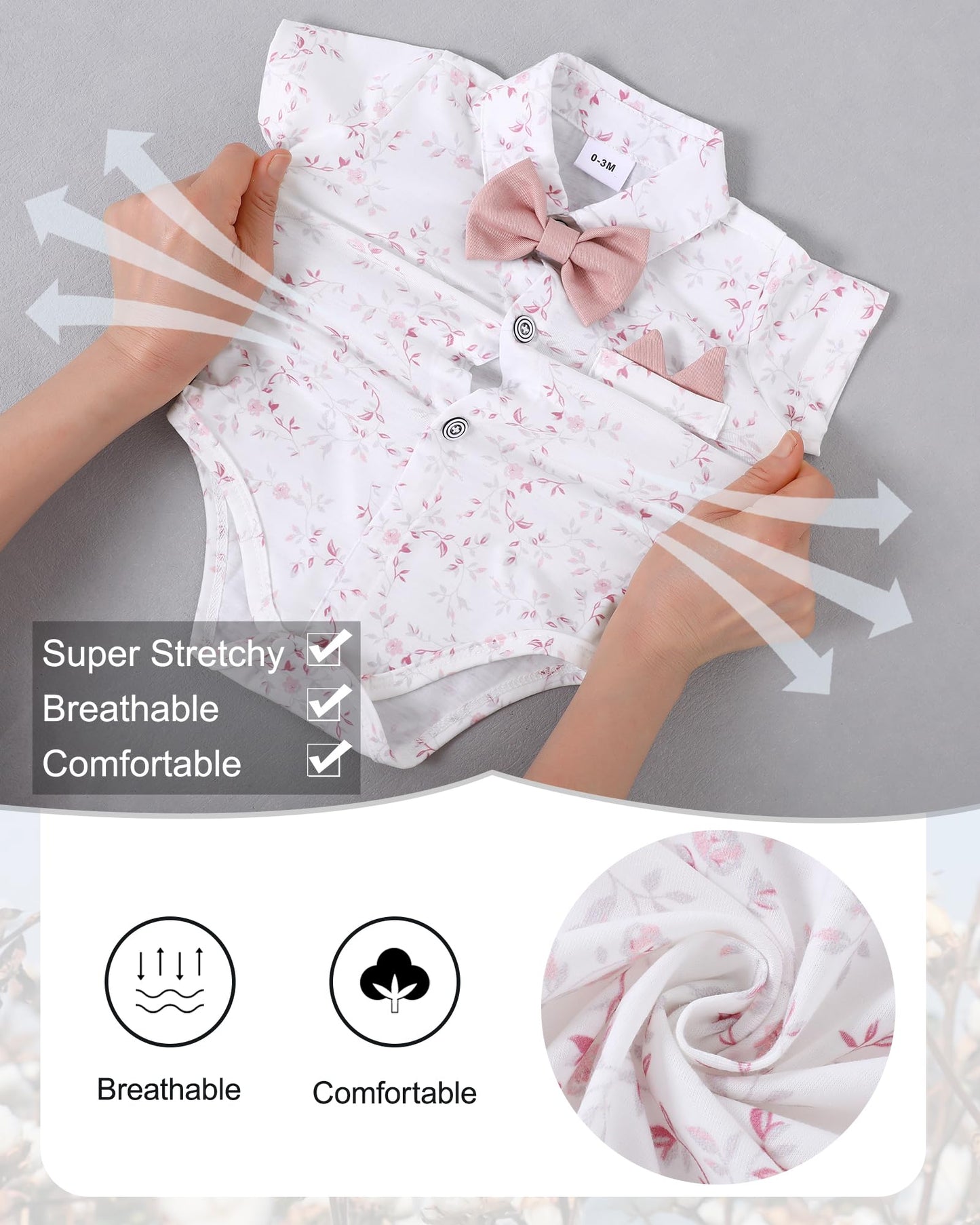 YALLET Baby Boy Clothes Suit Newborn Infant Gentleman Outfits, Formal Dress Shirt+Bowtie+Suspender Shorts Wedding Party Set
