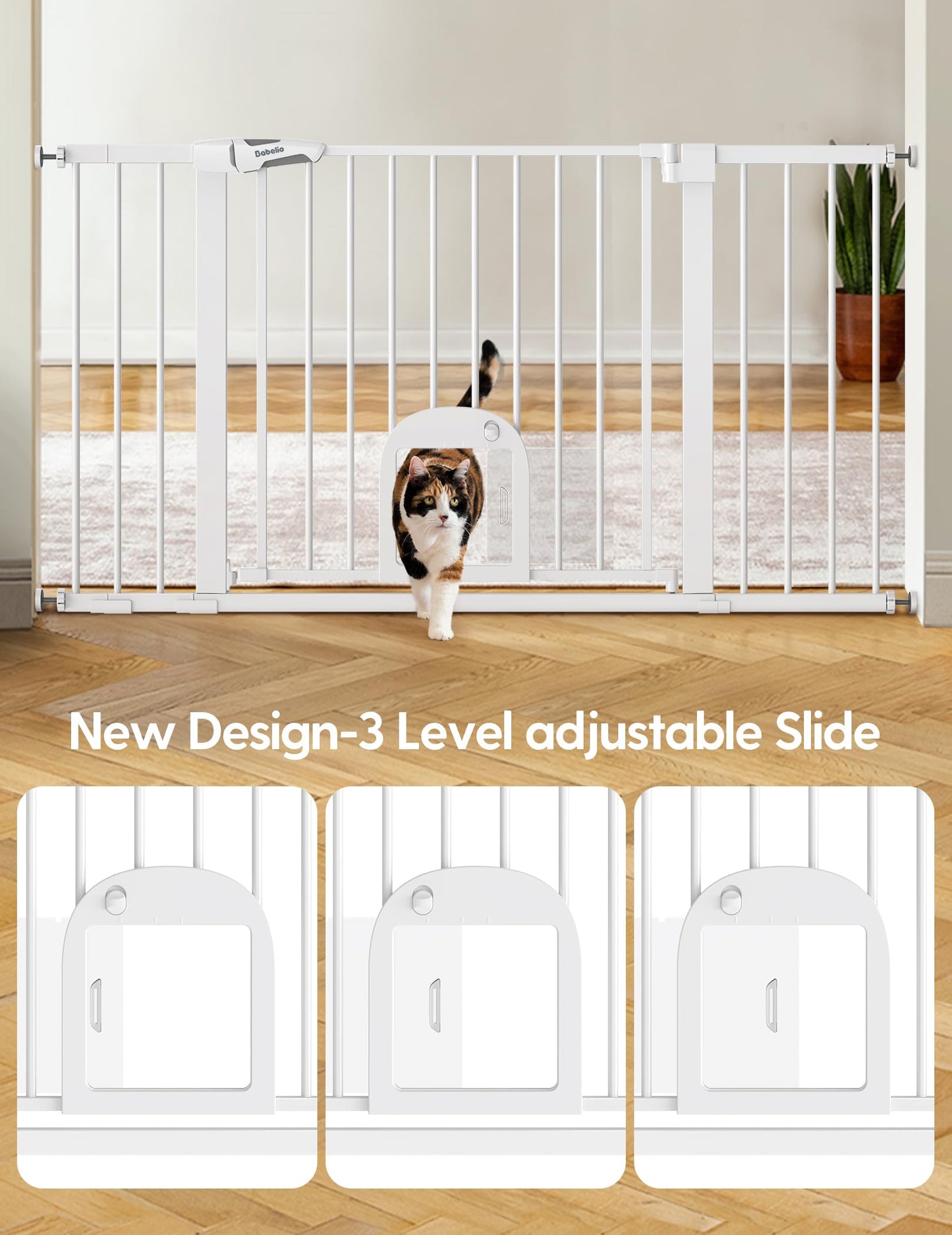 Babelio Upgraded Baby Gate with Cat Door, 29-43" Auto Close Durable Dog Gate for Stairs, Doorways and House, Easy Walk Thru Safety Gate with Pet Door Includes 4 Wall Cups, Black