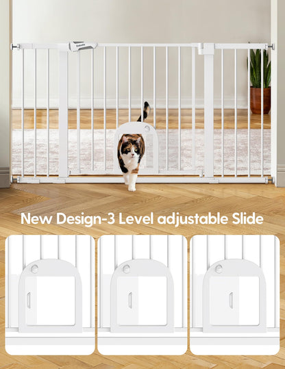 Babelio Upgraded Baby Gate with Cat Door, 29-43" Auto Close Durable Dog Gate for Stairs, Doorways and House, Easy Walk Thru Safety Gate with Pet Door Includes 4 Wall Cups, Black