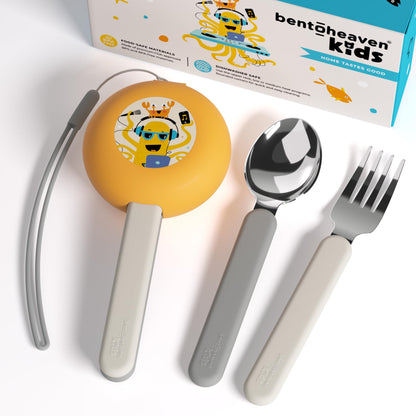 Bentoheaven Kids Travel Utensils with Case, Food-Grade Stainless Steel & BPA-Free Plastic, Travel Cutlery Set, Dishwasher Safe Fork, Spoon & Case, Reusable Flatware, Silverware for Kids (Horse)