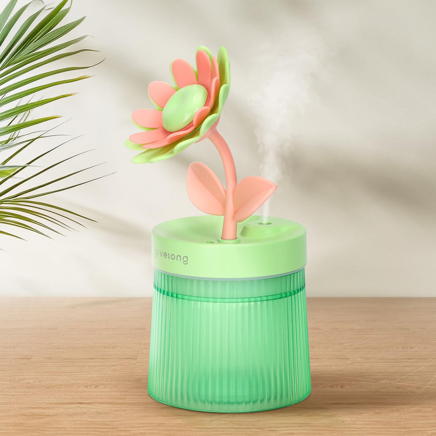 Cute Flower Mini Humidifier, 260ml Gardenia Desktop Humidifiers for Bedroom, Portable Small Cool Mist Humidification for Home, Baby Nursery, Office & Indoor Plants, USB Powered (Pink)
