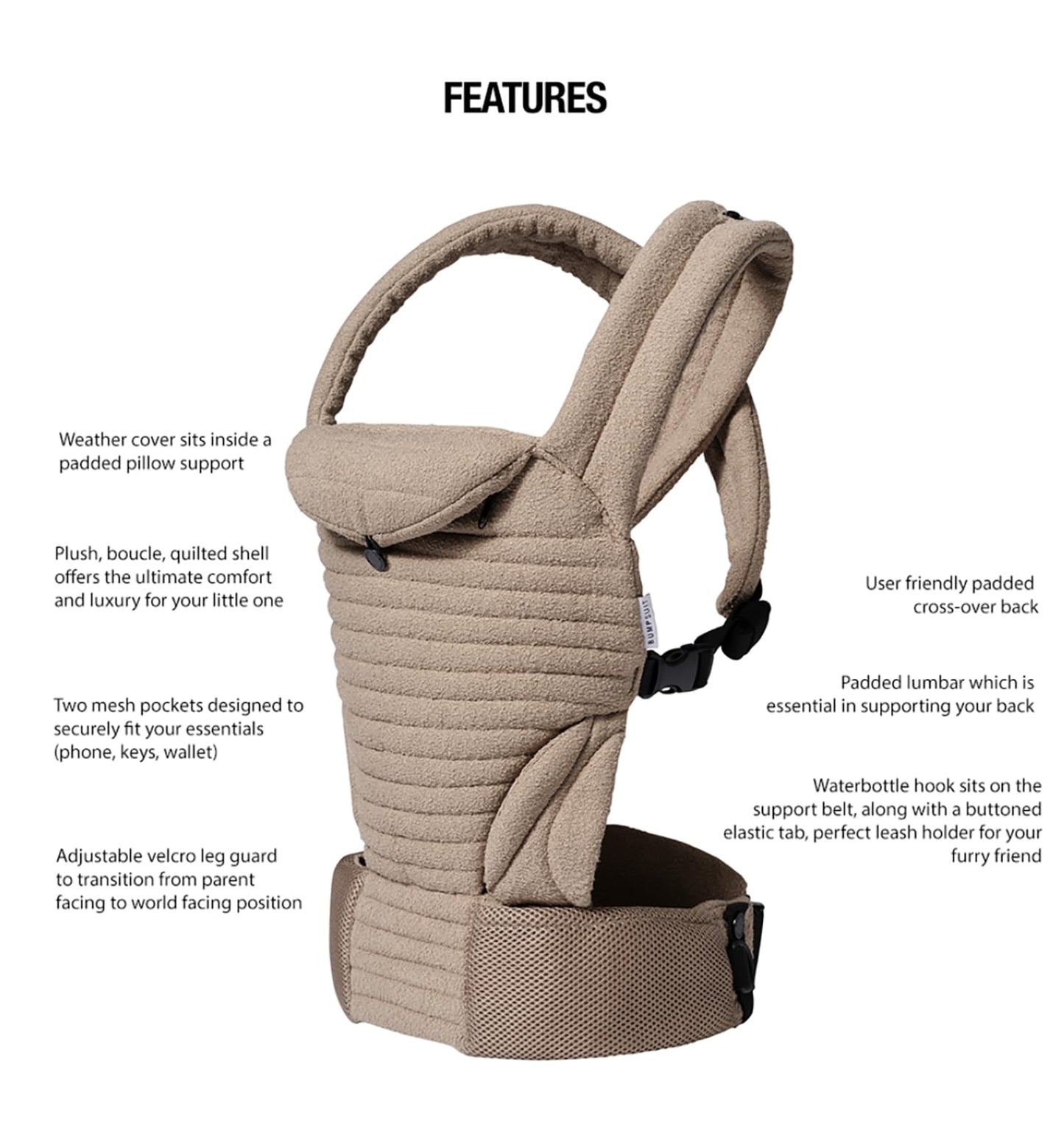 Bumpsuit Baby Carrier for Men Women Newborn to Toddler (7-45 lbs), Ergonomic Face-in & Face-Out Quilted Shell Baby Wearing Carrier with Pockets and Padded Cross Over Back Straps