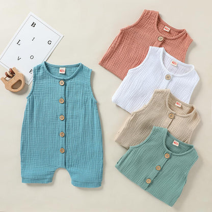 Infant Newborn Baby Boys Girls Cotton Linen Romper Summer Jumpsuit Sleeveless Overalls Clothing Set
